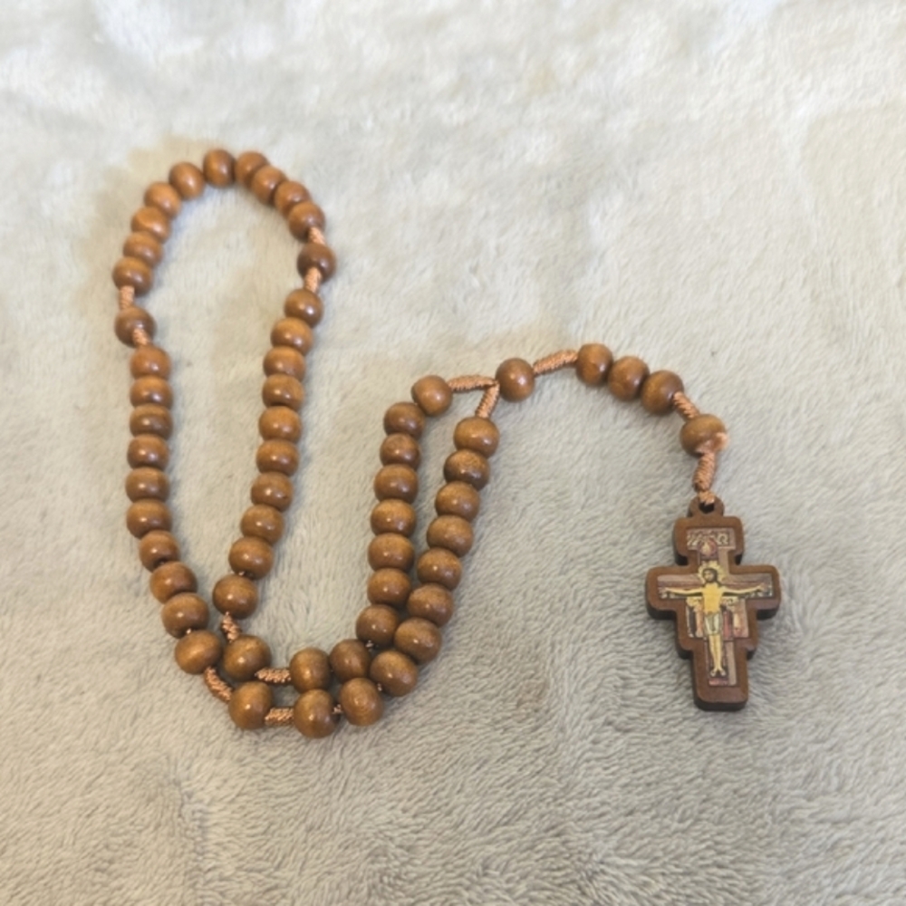 #578 Wooden Rosary Beads with Cross Pendant 12 Inches
